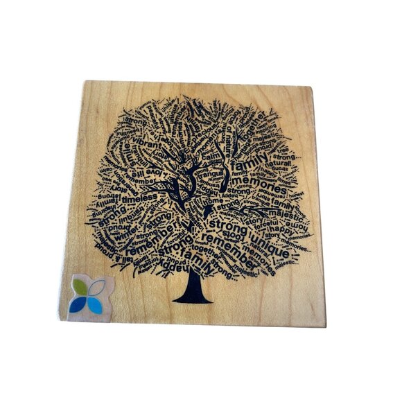 Word Tree Wooden Rubber Stamp Text  Black Natural Wood Art Craft Tool - Picture 1 of 2